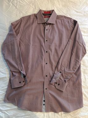 Red Micro-Check Casual Button-Down Shirt